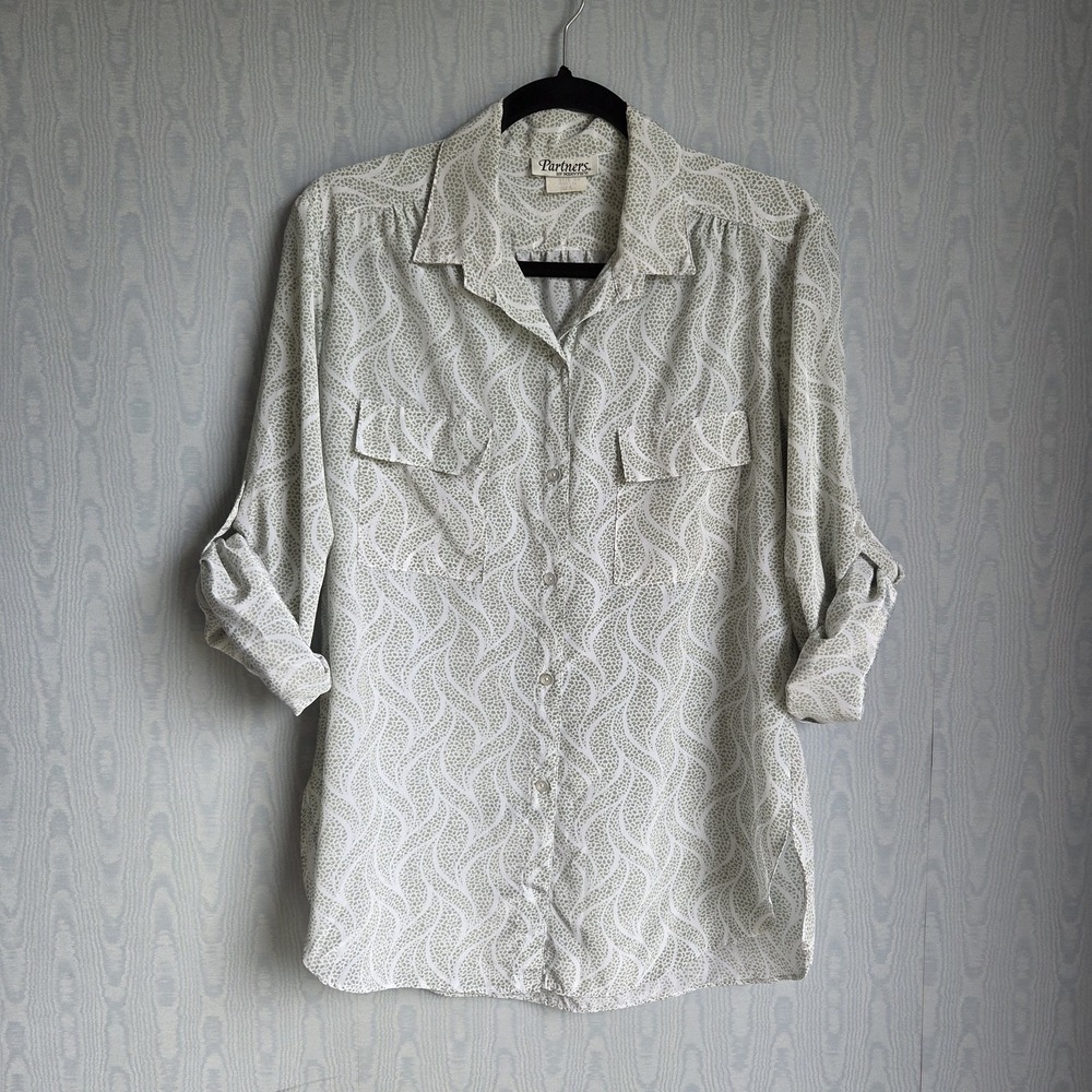 Partners Mervyn's Vintage 14 Womens Satin Button Down USA Made Retro Sage Green
